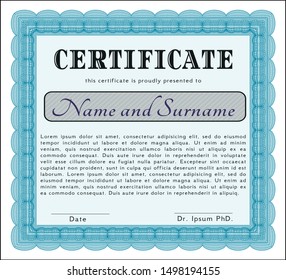 Light blue Sample Certificate. Customizable, Easy to edit and change colors. With linear background. Perfect design. 