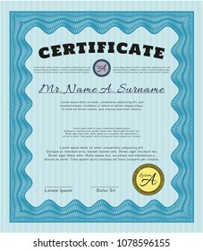Light blue Sample Certificate. Detailed. Printer friendly. Money style design. 