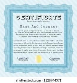 Light blue Sample Certificate. Detailed. With complex background. Sophisticated design. 