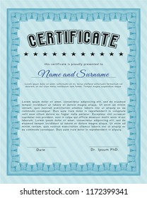 Light blue Sample Certificate. Detailed. With guilloche pattern and background. Money style design. 
