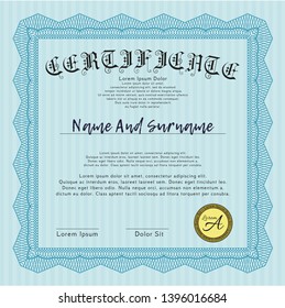 Light blue Sample Certificate. Detailed. Easy to print. Modern design. 
