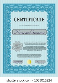  Light blue Sample certificate or diploma. With linear background. Excellent design. Customizable, Easy to edit and change colors. 