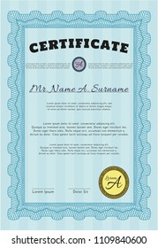  Light blue Sample certificate or diploma. Artistry design. Detailed. With quality background. 