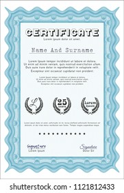 Light blue Sample certificate or diploma. Complex background. Customizable, Easy to edit and change colors. Beauty design. 