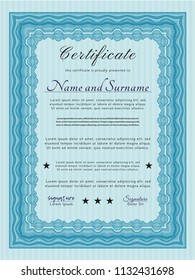 Light blue Sample certificate or diploma. Easy to print. Cordial design. Vector illustration. 