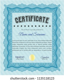 Light blue Sample certificate or diploma. Modern design. Vector illustration. Easy to print. 