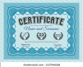 Light blue Sample certificate or diploma. Easy to print. Elegant design. Detailed. 