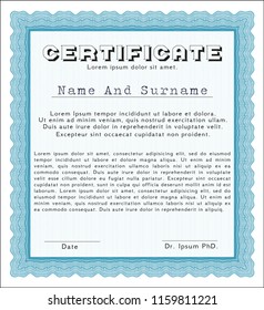 Light blue Sample certificate or diploma. Retro design. Detailed. With guilloche pattern. 