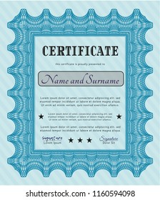 Light blue Sample certificate or diploma. Beauty design. Easy to print. Customizable, Easy to edit and change colors. 
