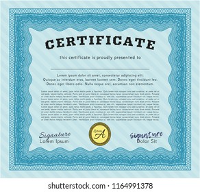 Light blue Sample certificate or diploma. Money Pattern. With guilloche pattern. Customizable, Easy to edit and change colors. 