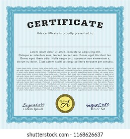 Light blue Sample certificate or diploma. Money Pattern. Customizable, Easy to edit and change colors. With background. 