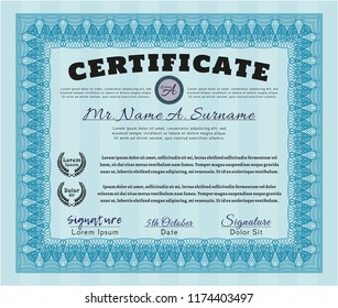 Light blue Sample certificate or diploma. Detailed. With quality background. Good design. 