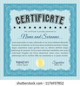 Light blue Sample certificate or diploma. Vector illustration. With background. Perfect design. 