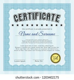 Light blue Sample certificate or diploma. With quality background. Vector illustration. Modern design. 