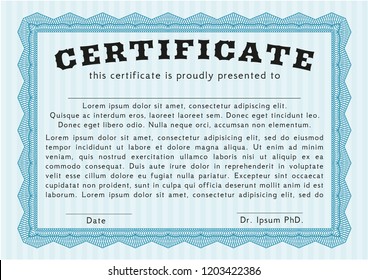 Light blue Sample certificate or diploma. Excellent design. Vector illustration. With complex background. 