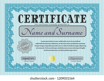 Light blue Sample certificate or diploma. Easy to print. Money design. Detailed. 