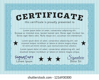 Light blue Sample certificate or diploma. With complex background. Vector illustration. Beauty design. 