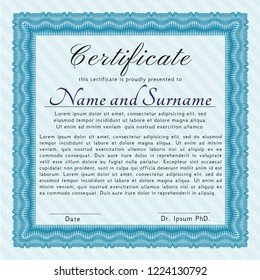 Light blue Sample certificate or diploma. Elegant design. With quality background. Detailed. 