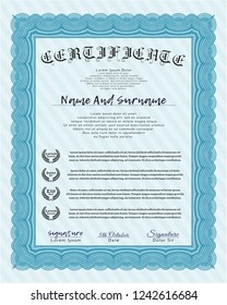 Light blue Sample certificate or diploma. With quality background. Detailed. Good design. 