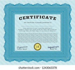 Light blue Sample certificate or diploma. Retro design. With quality background. Vector illustration. 
