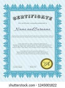 Light blue Sample certificate or diploma. Money design. With quality background. Detailed. 