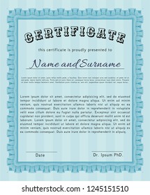 Light blue Sample certificate or diploma. Elegant design. With complex background. Vector illustration. 