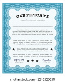 Light blue Sample certificate or diploma. With quality background. Superior design. Detailed. 