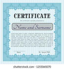 Light blue Sample certificate or diploma. With guilloche pattern. Vector illustration. Perfect design. 