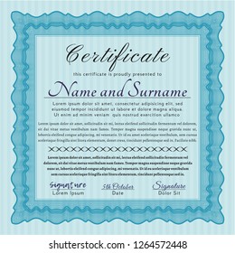 Light blue Sample certificate or diploma. With quality background. Cordial design. Vector illustration. 