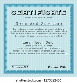 Light blue Sample certificate or diploma. Detailed. With quality background. Nice design. 