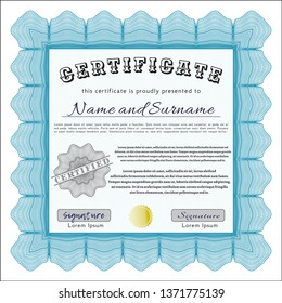 Light blue Sample certificate or diploma. Lovely design. Customizable, Easy to edit and change colors. With quality background. 