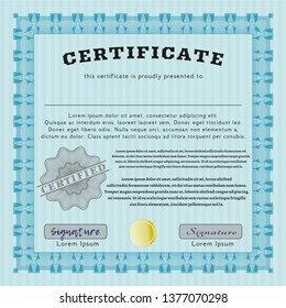 Light blue Sample certificate or diploma. Good design. With complex background. Detailed. 