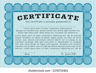 Light blue Sample certificate or diploma. Perfect design. With linear background. Vector illustration. 