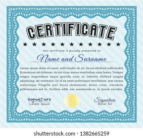 Light blue Sample certificate or diploma. With quality background. Detailed. Artistry design. 