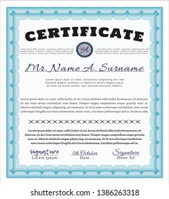 Light blue Sample certificate or diploma. Easy to print. Detailed. Money design. 