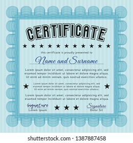Light blue Sample certificate or diploma. Detailed. With guilloche pattern and background. Superior design. 