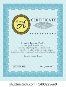 Light blue Sample certificate or diploma. Beauty design. Complex background. Vector illustration. 