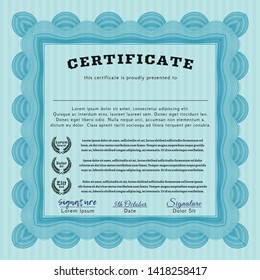 Light blue Sample certificate or diploma. Easy to print. Vector illustration. Retro design. 