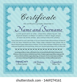 Light blue Sample certificate or diploma. Elegant design. Detailed. Complex background. 