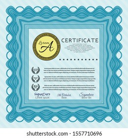 Light blue Sample certificate or diploma. With guilloche pattern. Lovely design. Detailed. 
