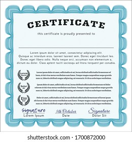 Light blue Sample certificate or diploma. With background. Customizable, Easy to edit and change colors. Sophisticated design. 