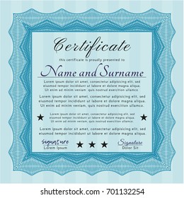 Light blue Sample certificate or diploma. Modern design. Customizable, Easy to edit and change colors. With guilloche pattern and background. 