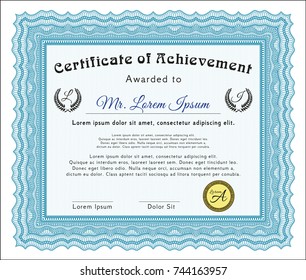 Light blue Sample certificate or diploma. Detailed. With guilloche pattern. Elegant design. 