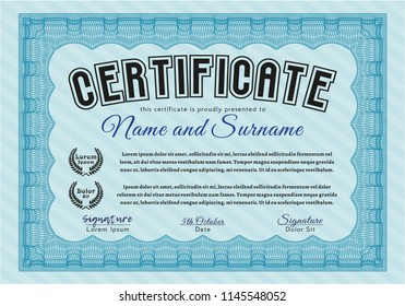 Light blue Sample Certificate. Easy to print. Lovely design. Detailed. 