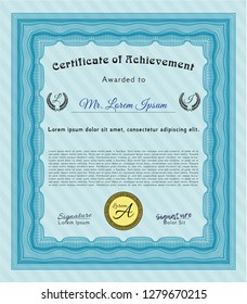 Light blue Sample Certificate. Easy to print. Excellent design. Detailed. 