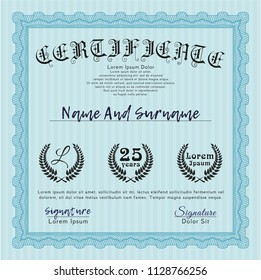 Light blue Sample Certificate. Elegant design. With complex linear background. Customizable, Easy to edit and change colors. 