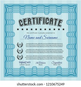 Light blue Sample Certificate. Excellent design. With linear background. Detailed. 
