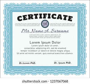 Light blue Sample Certificate. Good design. With complex background. Customizable, Easy to edit and change colors. 