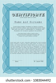  Light blue Sample Certificate. With great quality guilloche pattern. Artistry design. Detailed. 