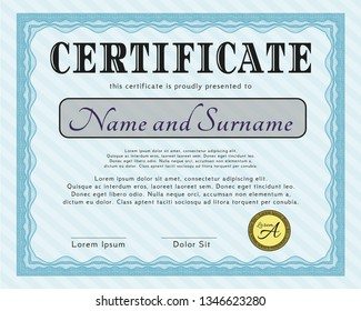 Light blue Sample Certificate. With great quality guilloche pattern. Detailed. Sophisticated design. 